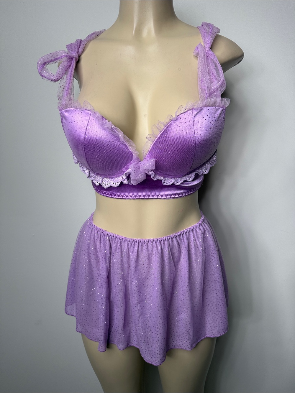 Lavender Ruffle Push-Up Bra & Skirt Lingerie Set